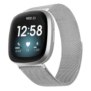 Curea smartwatch, Afoskce, Inox, Compatibil cu Fitbit Versa 3/Sense, Argintiu