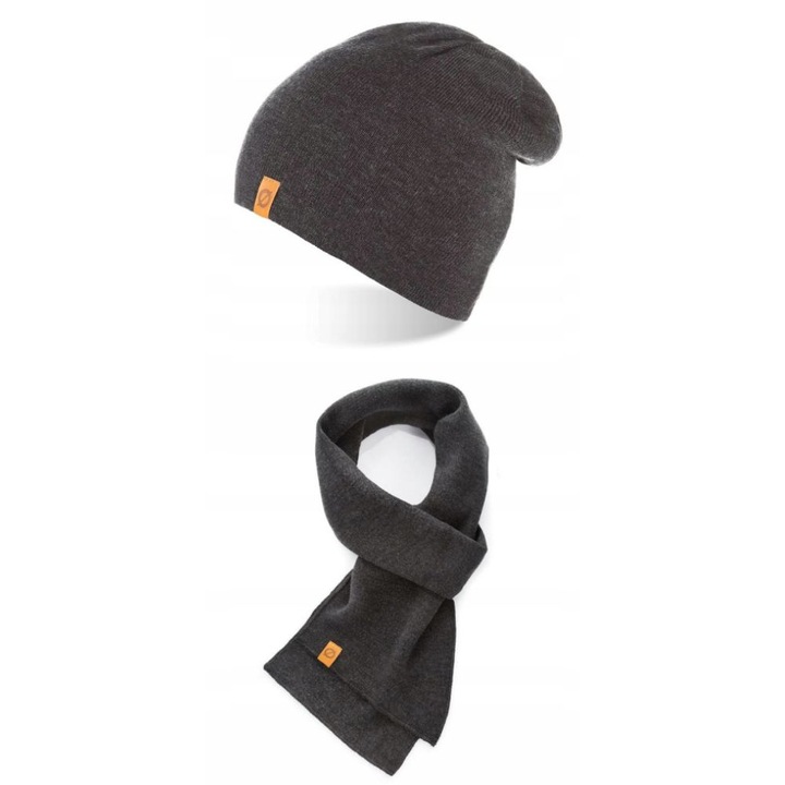 Set caciula cu fular Brodrene, Acril, Universal, Gri inchis