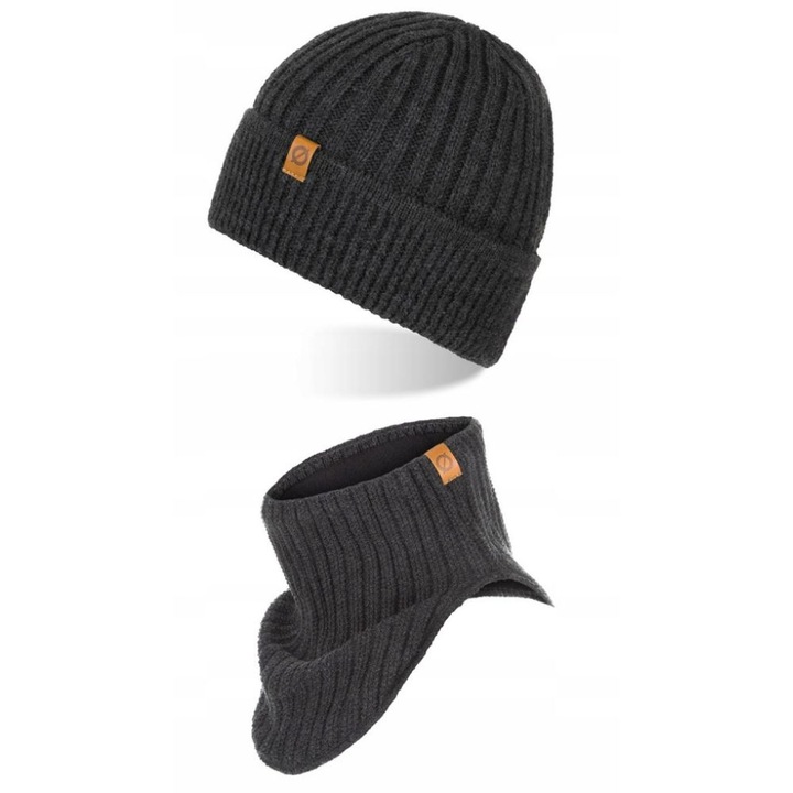 Set caciula cu fular Brodrene, Acril, Universal, Gri inchis