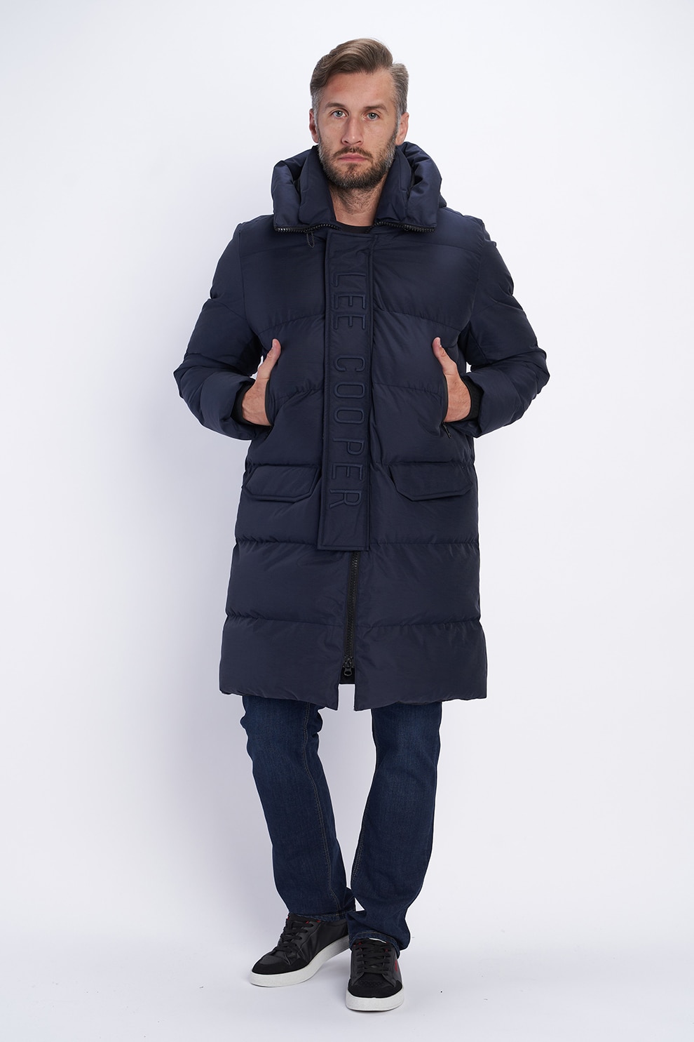 Lee Cooper, Geaca lunga cu gluga, Albastru marin, S - eMAG.ro
