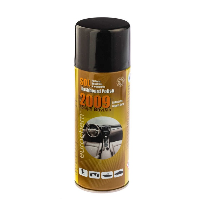 Ipari tisztító spray, fényező, deszka védő, bútor, fa, bőr, műanyag, gumi, rozsdamentes acél, Eurochem 2009-SOL, 400 ml, fenyő aroma