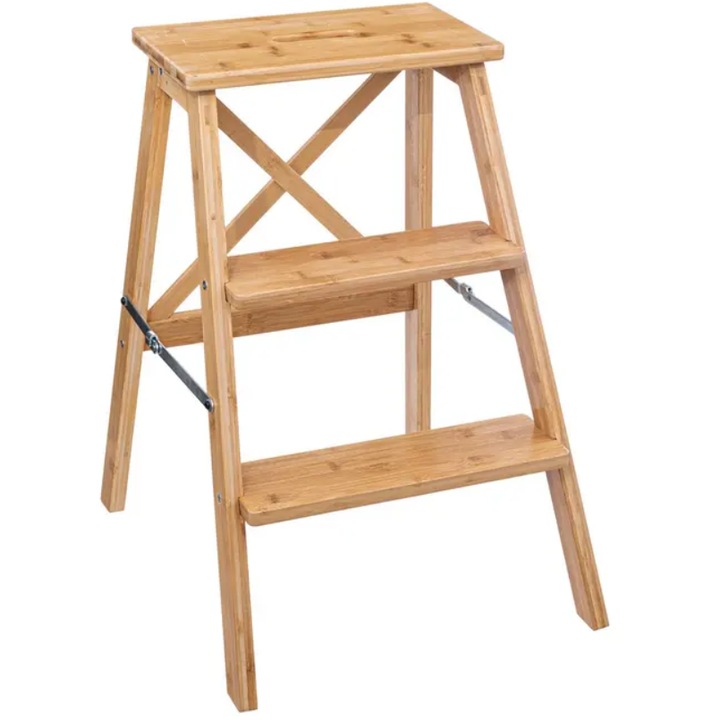 Scara bambus, 3 trepte, 50 x 43.5 x H 63.5 cm