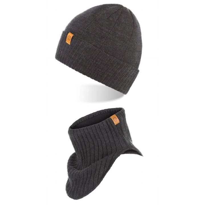 Set caciula cu fular Brodrene, Acril, Universal, Gri inchis