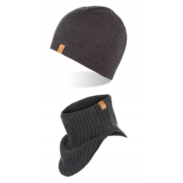 Set caciula cu fular Brodrene, Acril, Universal, Gri inchis