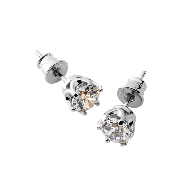 Cercei eleganti din argint 925, cu zirconii stralucitoare de 6 mm, placat cu platina pentru un luciu rafinat si o durabilitate crescuta, Giorre