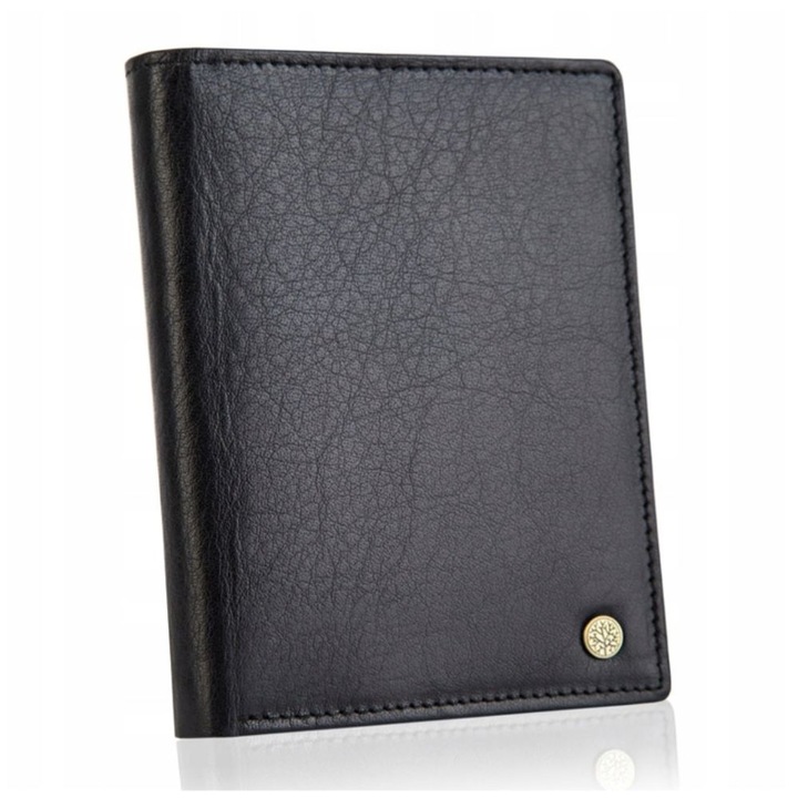 Portofel barbati, Betlewski, Piele naturala, 12,8 cm x 10 cm x 2,8 cm, Negru