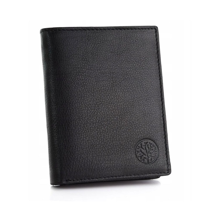 Portofel barbati, Betlewski, Piele naturala, 12,6 cm x 10 cm x 2,5 cm, Negru