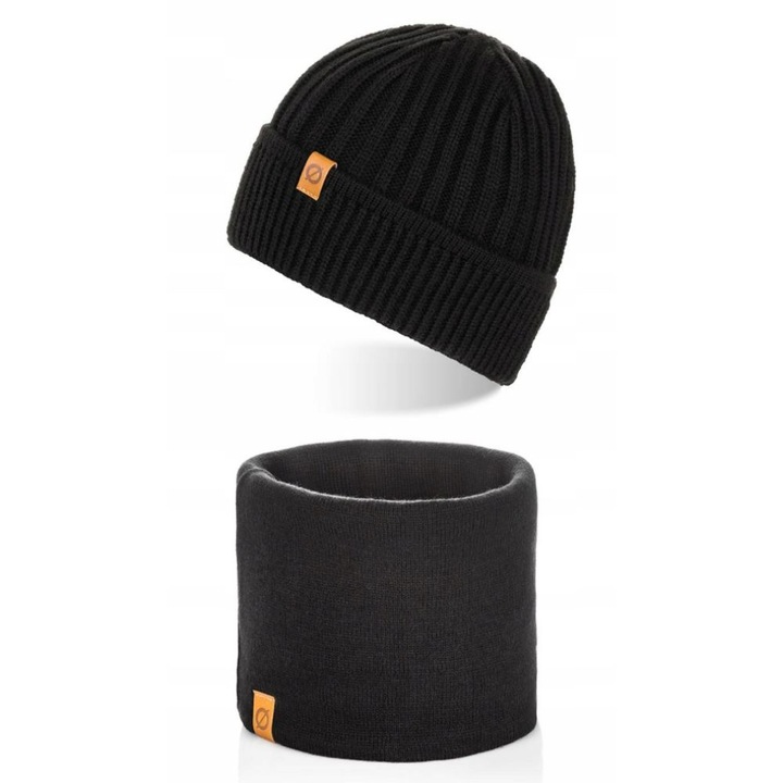 Set caciula cu fular Brodrene, Acril, Universal, Negru