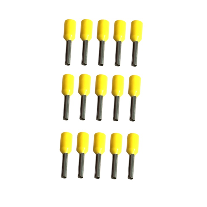 Комплект от 15x клемни щифтови конектори, 1,5 мм, за електроника, връзки, електрически вериги, метални, жълти