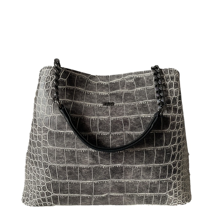 Geanta dama, Zea, Office, Alb Negru, decor sarpe,30x26x12