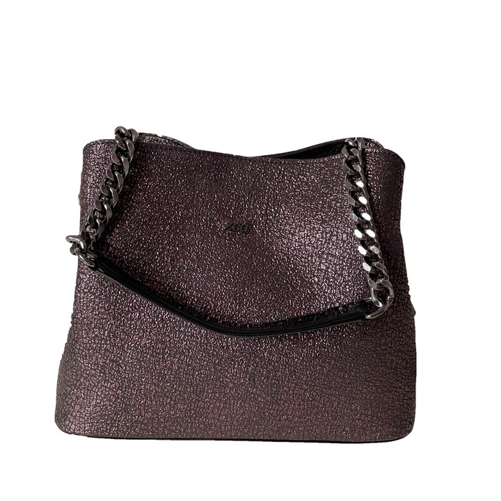 Geanta Dama, Zea, Office, Piele Naturala, Neagra, Decor, marsal punctata, 30x26x12