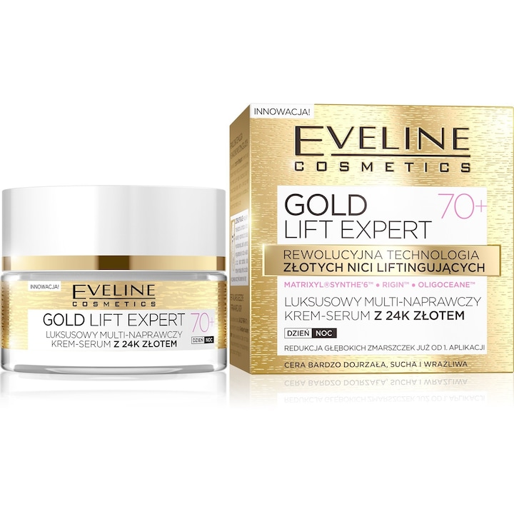 Хидратиращ крем за лице, Eveline, Gold Lift Expert, 70+, 50 мл