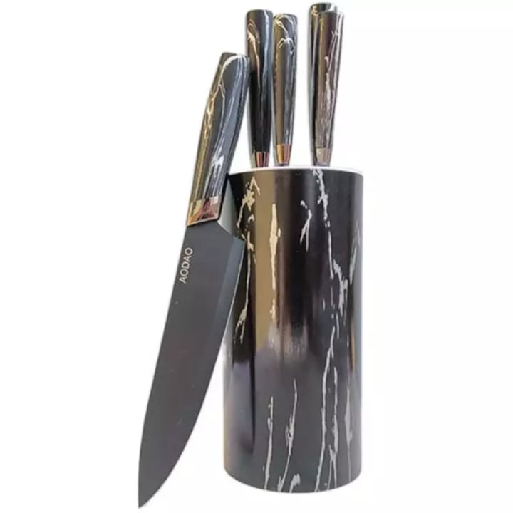 Set de cutite bucatarie 6 piese din otel inoxidabil pentru feliere, taiat carne, fructe si legume, pentru dezosat si tocat in suport