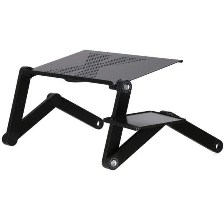Laptop asztal, összecsukható, állítható, ventilátor USB-vel, kivehető egérpad, fekete, 48x26x49 cm, Springos