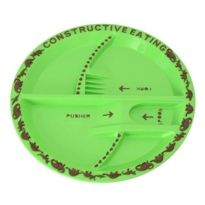 Farfurie Dinozauri, Verde, Diametru 23 cm - Constructive Eating