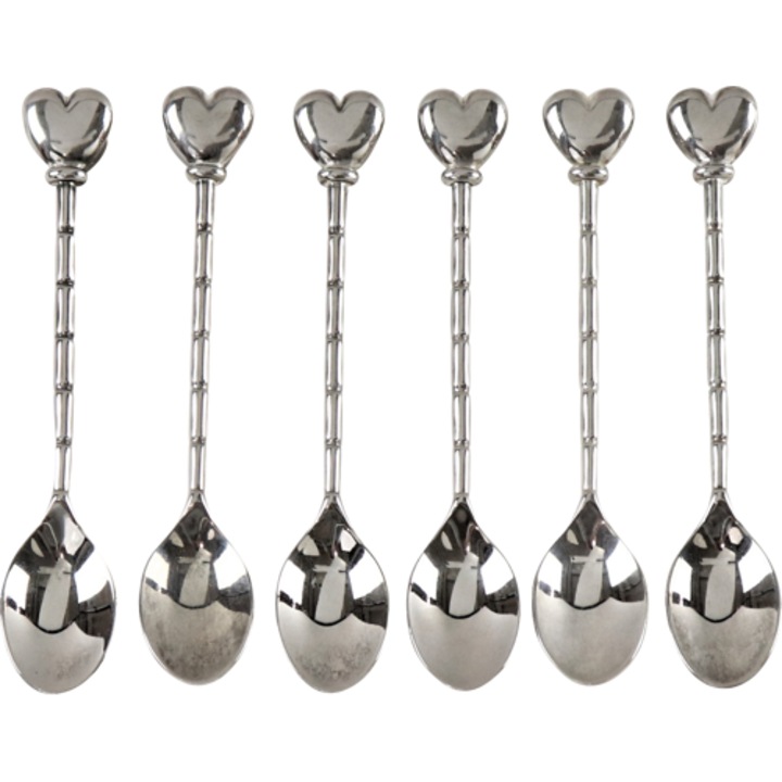 Комплект от 6 сребърни лъжички с дръжка във формата на сърце