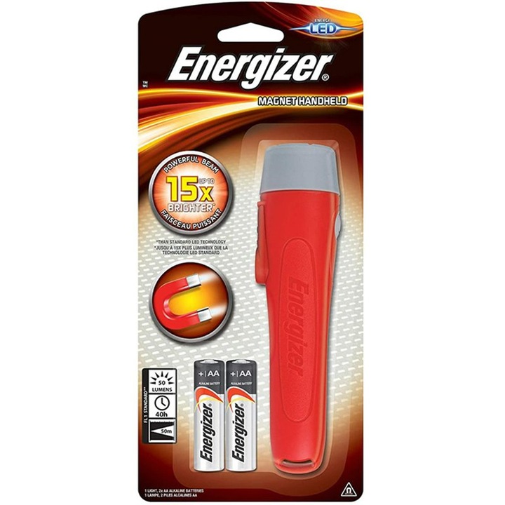 Фенерче, Energizer, LED, С магнит, 50 лумена, Червено
