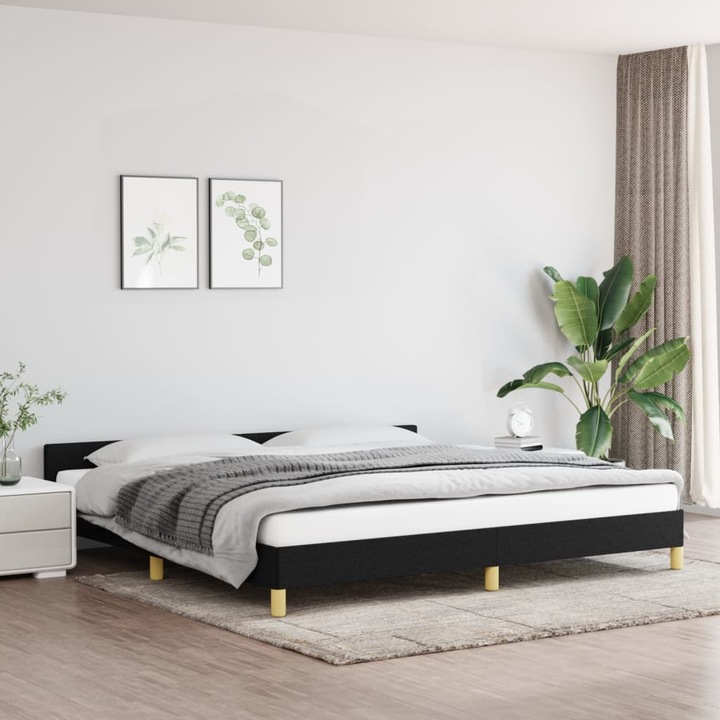 Cadru de pat cu tablie, negru, 200x200 cm, textil, 27,9kg - 347441