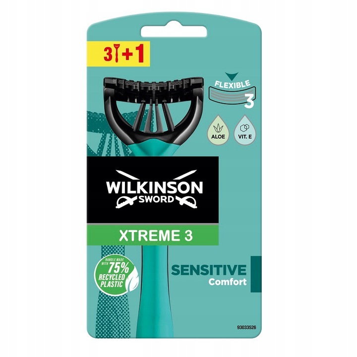 Set 4 lame de ras, Wilkinson, Xtreme 3 Sensitive Comfort, Verde