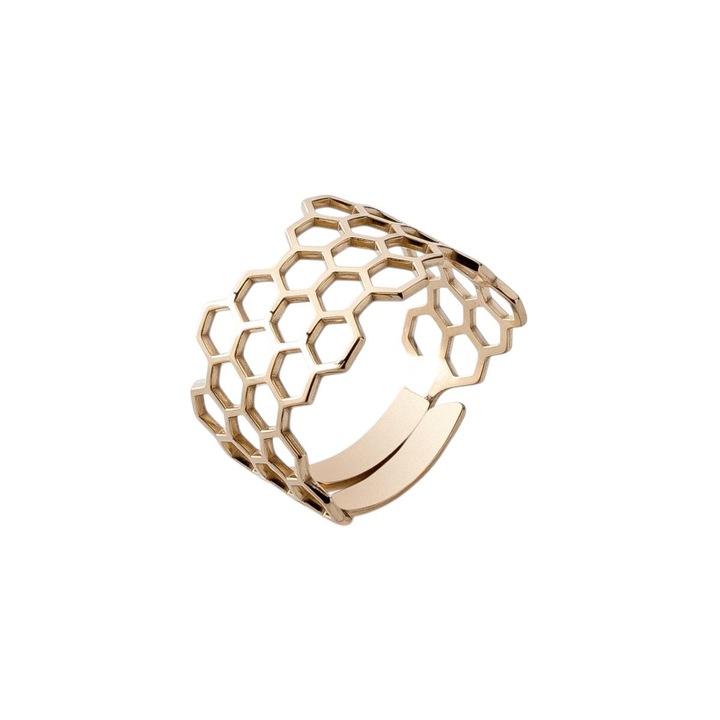 Inel din argint 925 cu model fagure, placat cu aur – design elegant si modern, Giorre