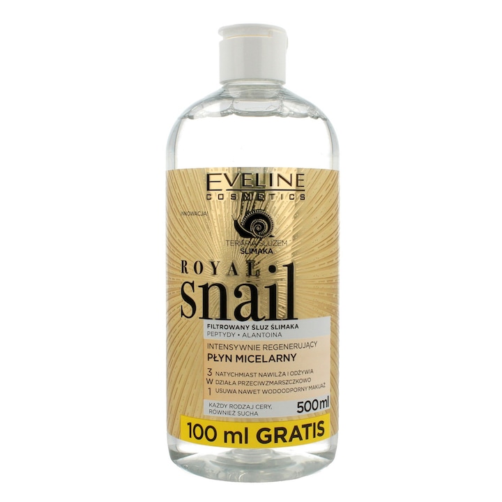 Мицеларна вода, Eveline, Royal Snail, Регенерираща, 3в1, 500 мл