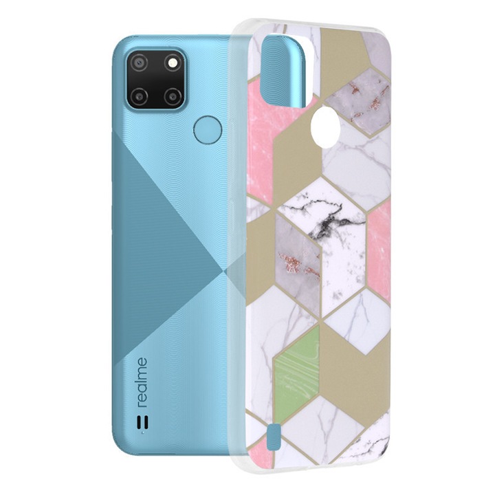 Realme C21Y / C25Y tok - Techsuit Marble Series - Purple Hex