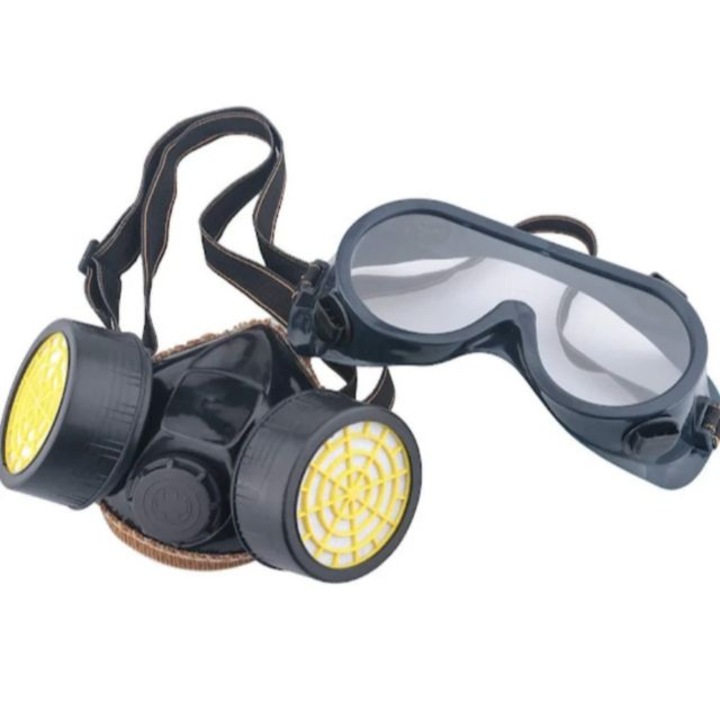 Комплект очила и предпазна маска, за работа в химическа среда, 2 филтъра с активен въглен