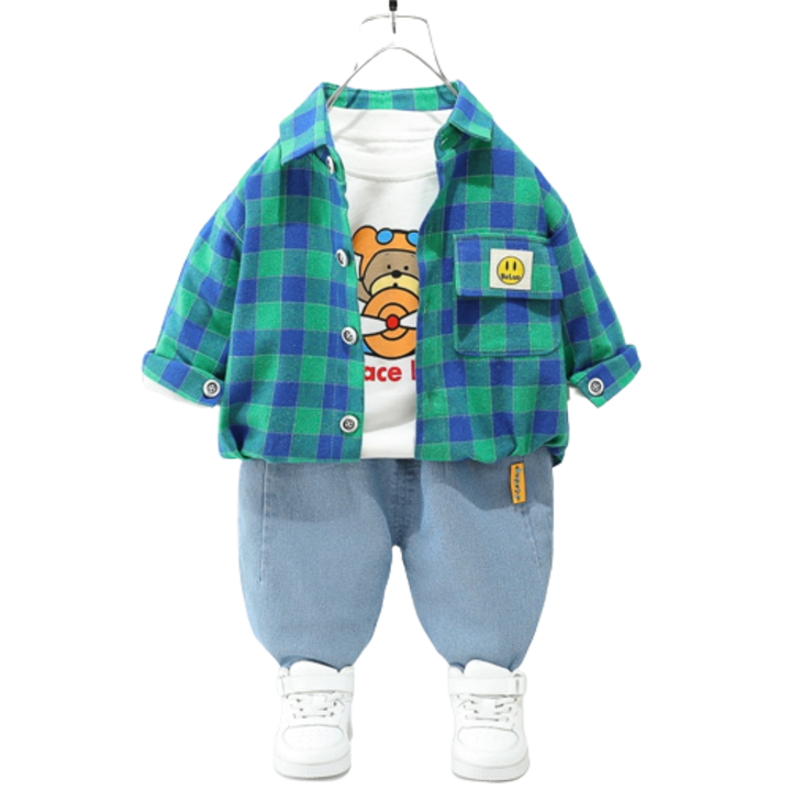 Зелен кариран костюм за момчета