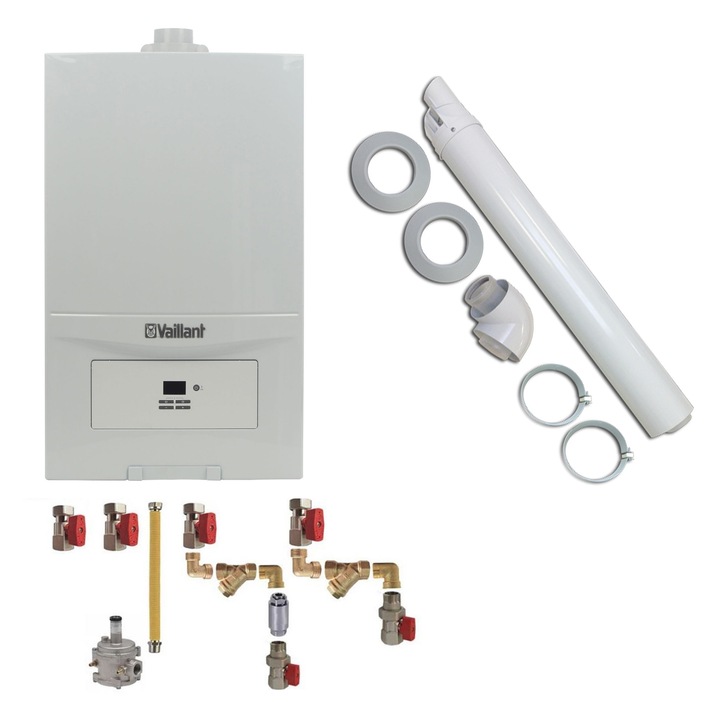 Centrala termica Vaillant VUW 286/7-2 eco tec Pure 28 kW, kit evacuare si kit montaj complet RTM