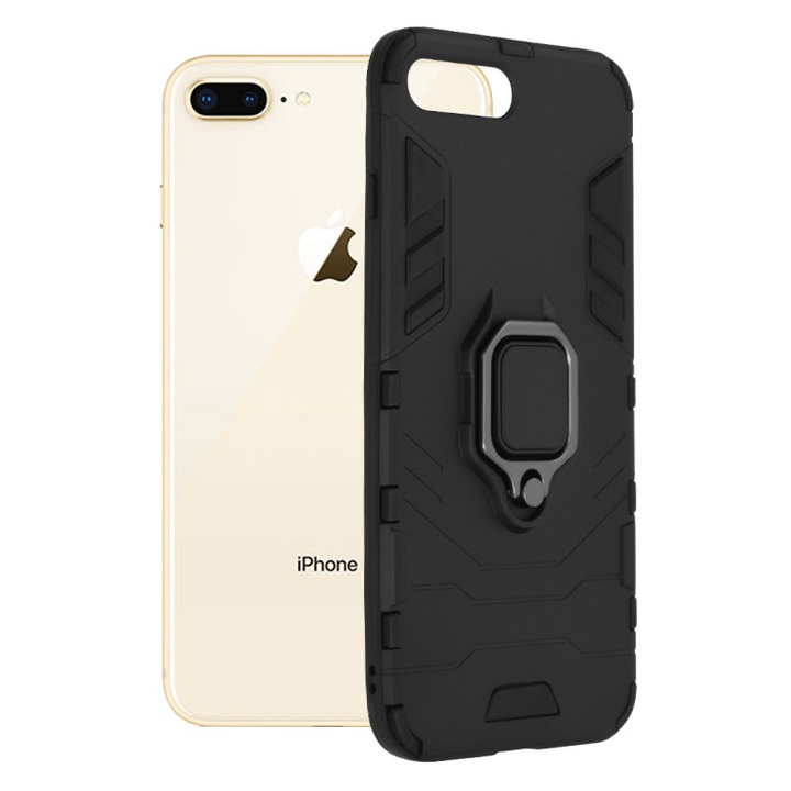 AZIAO Armor Ring Case за Apple iPhone 7 Plus / 8 Plus, армейски щит, хибридна структура, 360° магнитен поддържащ пръстен, здрав издръжлив калъф, титаниево черно