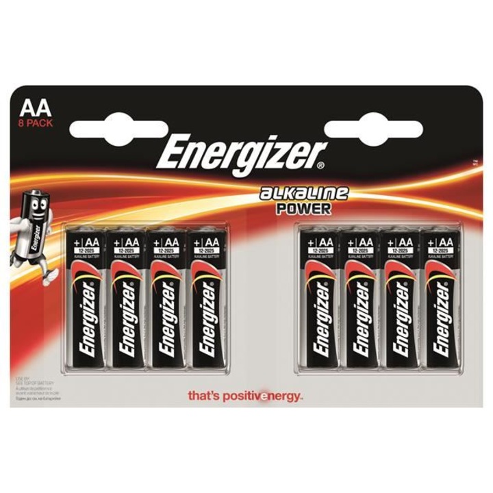 Set 8 baterii alcaline, Energizer, AA (R6)