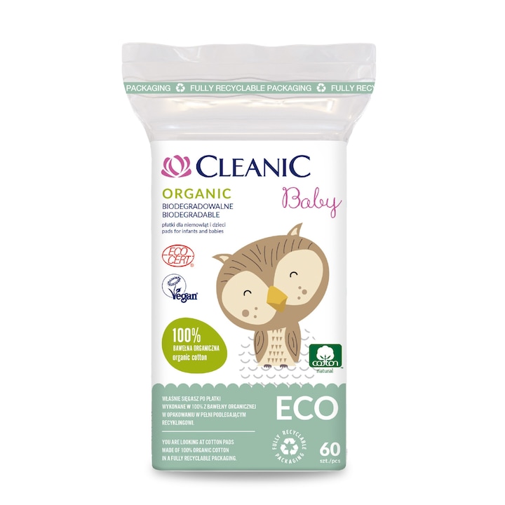 Dischete de bumbac Cleanic Eco Baby, 60 bucati