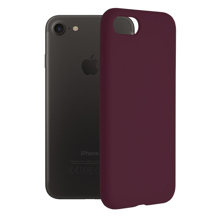 AZIAO dupla szerkezetű védőtok iPhone 7 / 8 / SE 2 telefonhoz, finom mikroszálas karcolásgátló belső és szilikon tapadásgátló ütéscsillapító külső, matt bor