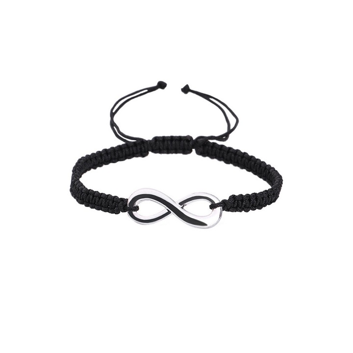 Bratara impletita cu semnul infinitului, realizata manual, ajustabila cu snurulete Negru