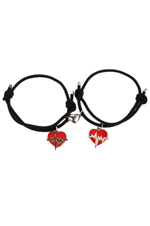 Set bratari pentru cupluri, love pulse alb/negru, prindere cu inima magnetica Negru