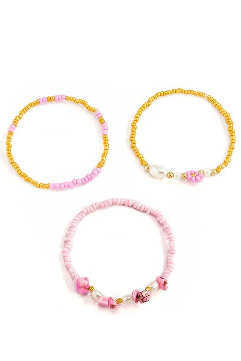 Set bratari elastice si vesele cu pietre, flori din margele si perle Multicolor