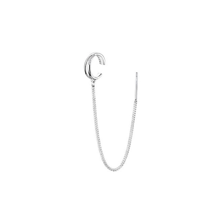 Cercel ear cuff luxury, lantisor simplu cu ac lung si cuff in X cu cristale Argintiu Urechea stanga sau dreapta