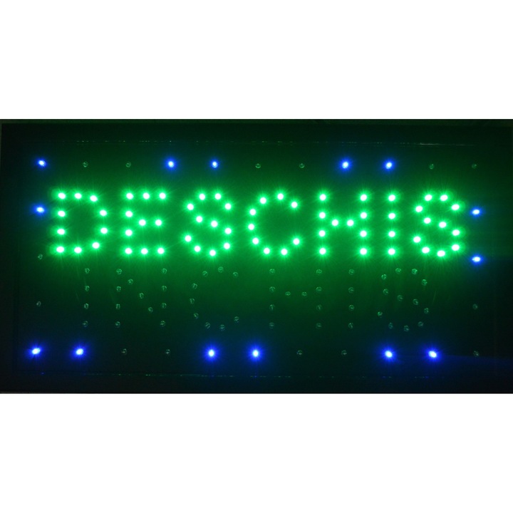 Reclama luminoasa Ledstar, Deschis Inchis, verde / rosu, de interior, 48 x 25 cm
