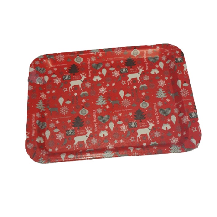 Tava plastic dreptunghi, Craciun, 35 x 25 cm, Rosu