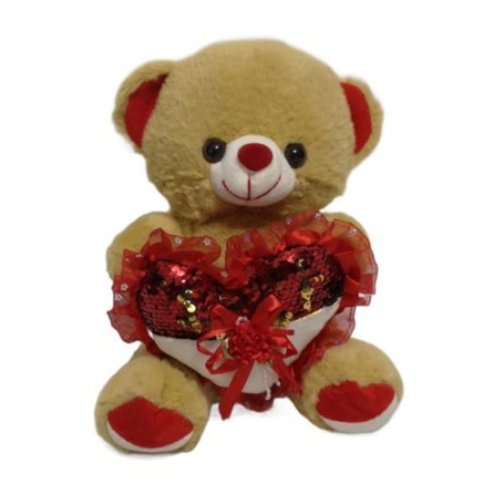 Ursulet de plus cu inimioara, moale la atingere, 30 cm, maro deschis