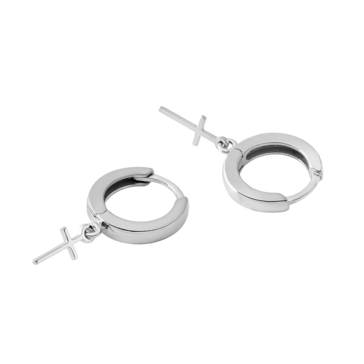 Cercei cu pandantiv delicat - cruce, argint 925 placat cu platina, simbol al elegantei, Giorre