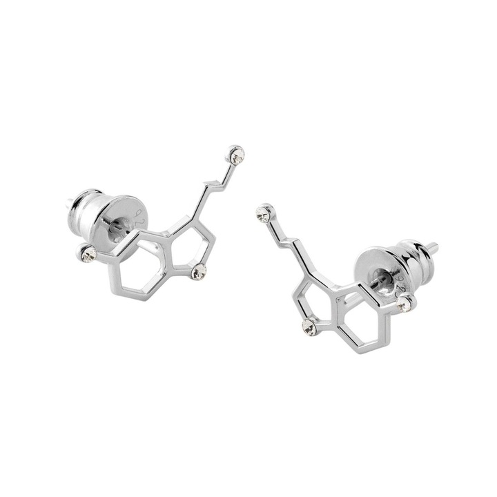 Cercei din argint Serotonina cu cristale, placare aurie – simbol al fericirii si stilului, Giorre