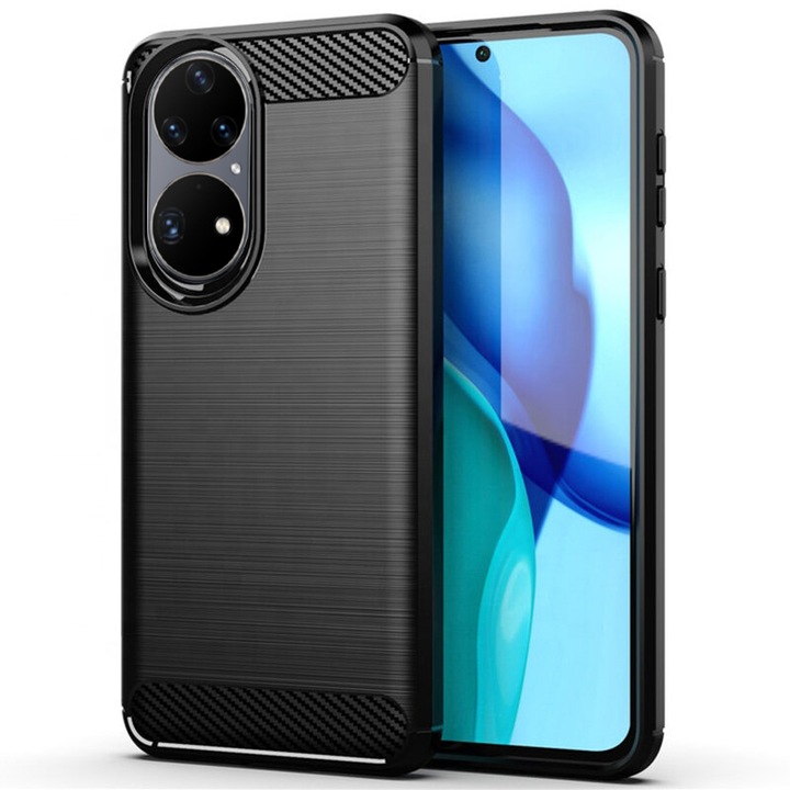 Кейс за Huawei P50, Techsuit Carbon Silicone, черен