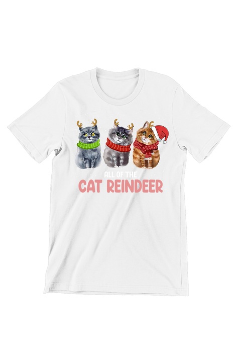 Мъжка тениска, Коледна котка, Еленска котка, бяла, XL