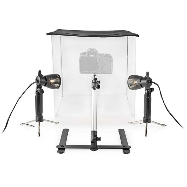 Kit mini studio foto NEDIS, LED, 40x40cm, Becuri reglabile, Stand, Fundaluri colorate, Pliabil