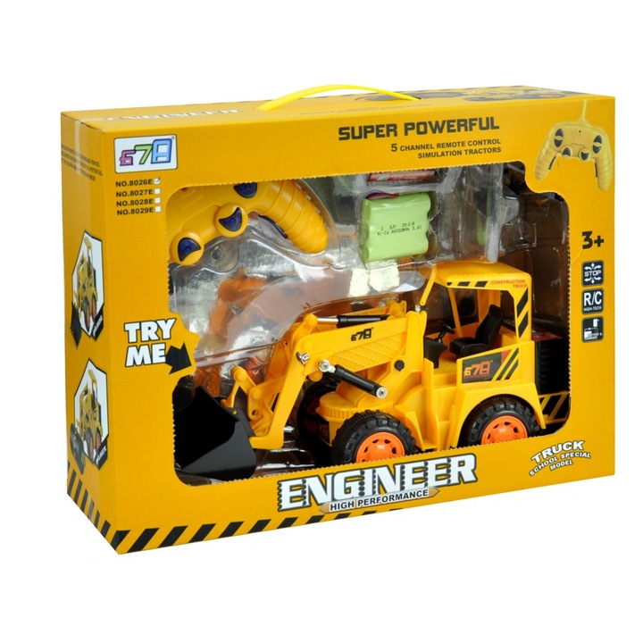 Incarcator frontal cu radiocomanda 5 canale, acumulator, galben