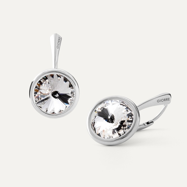 Сребърни обеци с кристал Rivoli 10 мм, платинено покритие