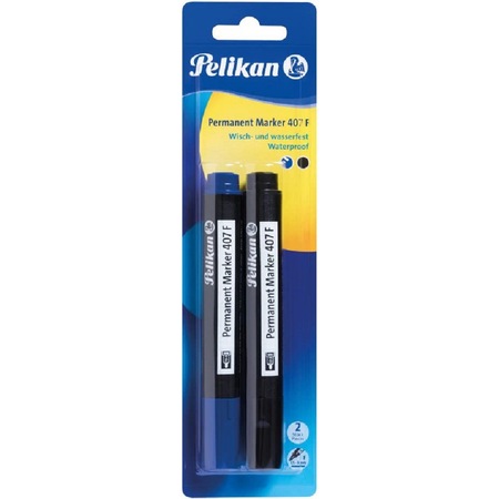 Marker permanent 407F Pelikan set de 2 bucati negru si albastru - eMAG.ro