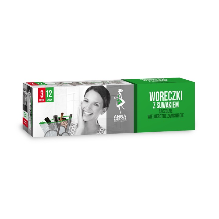12 db élelmiszeres zacskó készlet Anna Zaradna, Műanyag, 3l, Átlátszó