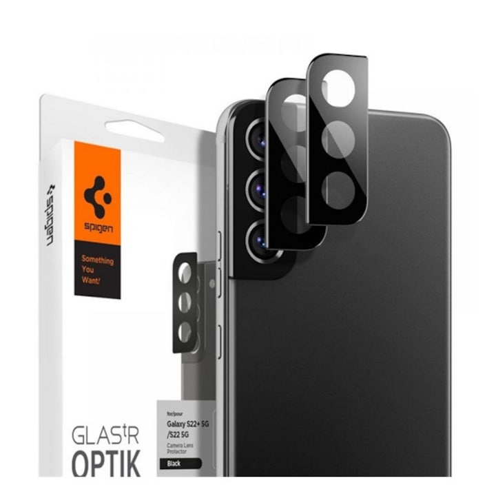Spigen optik kameravédő üveg 2db, 9h, fekete, kompatibilis: Samsung Galaxy S22 Plus, SM-S906, / Galaxy S22, SM-S901